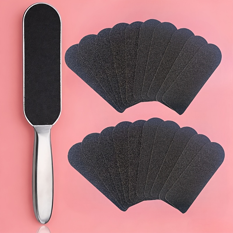 TEMU 21pcs Foot Care And Manicure Set, Including 1 Stainless Steel Handle And 20pcs Of Sandpaper Of Thicknesses, Professional Foot Grinding Tool And