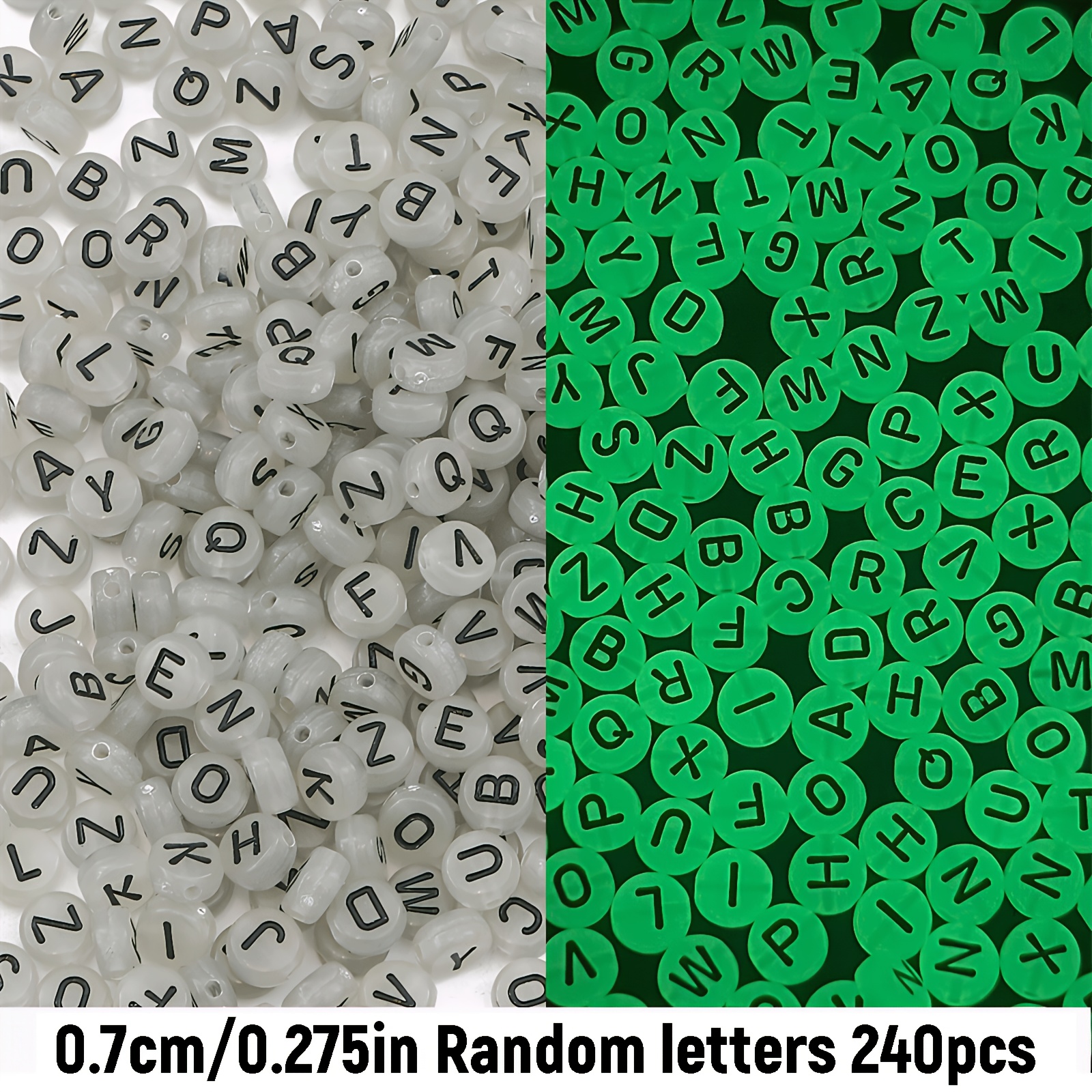 E-shop 240 Stück 7 mm Zufällige Farbe und Buchstabe Leuchtende Runde Buchstaben Perlen für Schmuckherstellung Armband Halskette Schlüsselanhänger