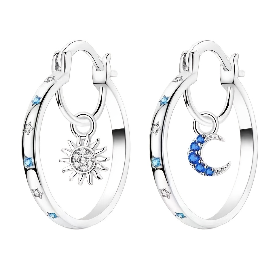 TEMU A Pair Of Elegant 18k Gold-plated Sun And Moon Pendant Hoop Earrings—an Excellent Choice For Daily Wear And Valentine's Day Gift For Her