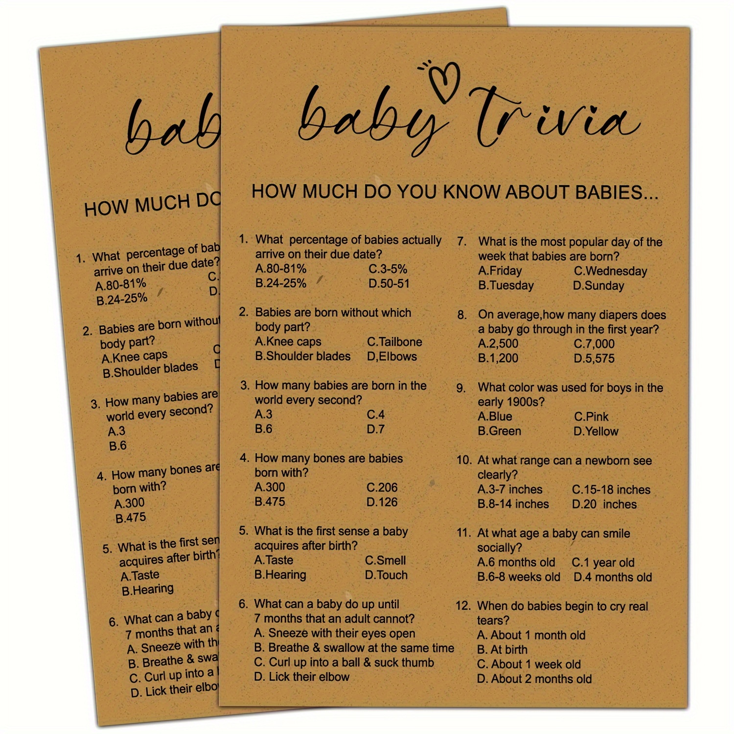 

25-piece Baby Shower Trivia Game Set - Engaging & Educational Party Favor For - Perfect For Gender Reveals & Celebrations