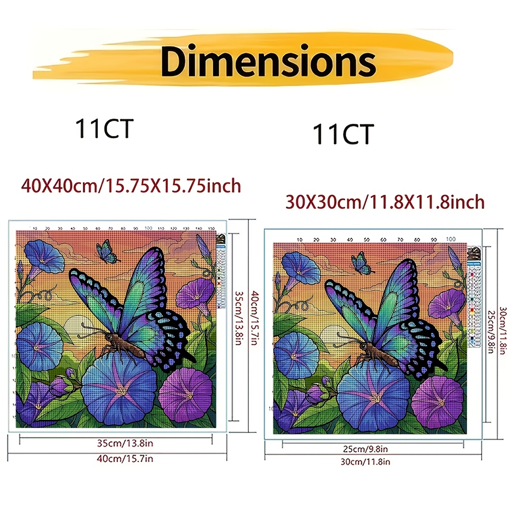 DIY Cross-Stitch Printed Kit, Unframed Butterflies on Flowers