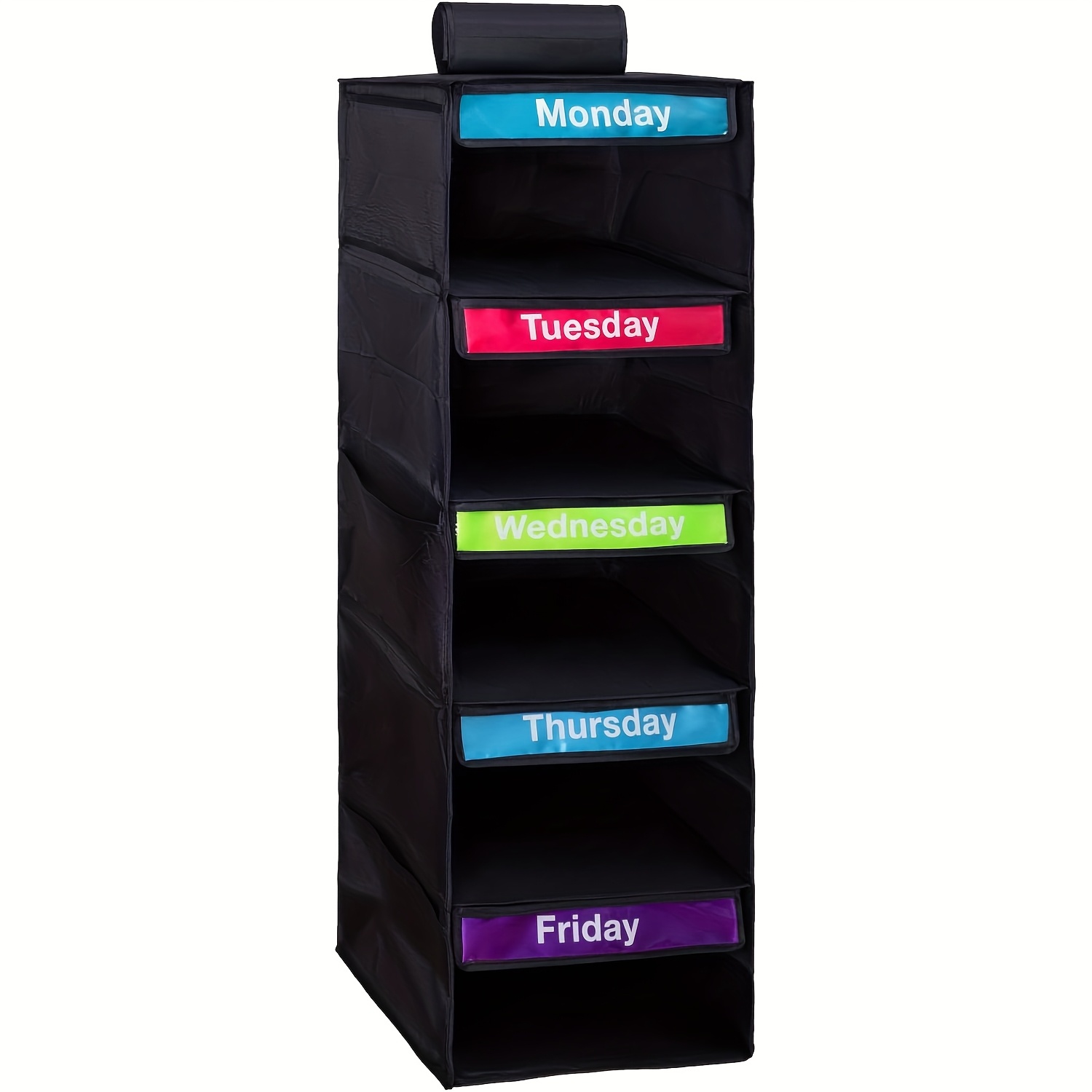 [5-Tier Clothing Organizer] 1pc 5-Tier Color-Coded Youngsters Clothing Organizer | Weekly Hanging Storage Bags with Durable Nylon Wall-Mounted Shelves for Bedroom, School Dorm, Closet | Organize Clothes, Pants, Underwear, Socks & Bags, Closet Organizers And Storage