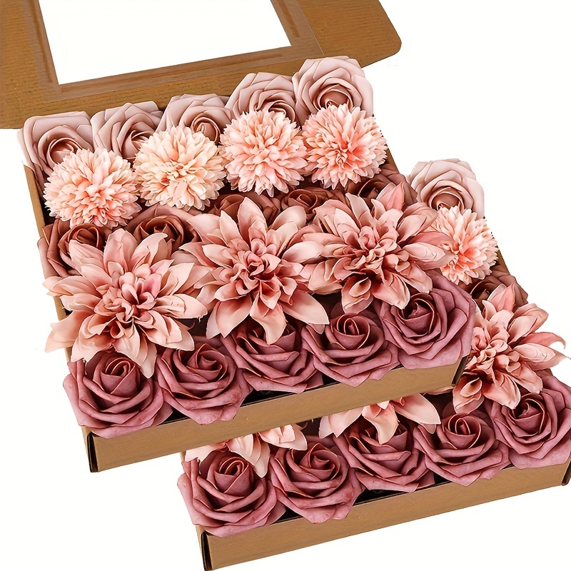 

2 Box Of Artificial Flowers Combo Box Set Gradient Color Flower Leaf Wedding Bouquets Centerpieces Shower Party Home Thanksgiving Christmas Decorations