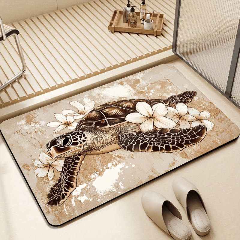 TEMU 1 tapis de porte en flanelle, tapis de porte rectangulaire en flanelle + épaisseur de 10 mm + 500 G/㎡, 1 tapis de bain vintage avec motif tortue