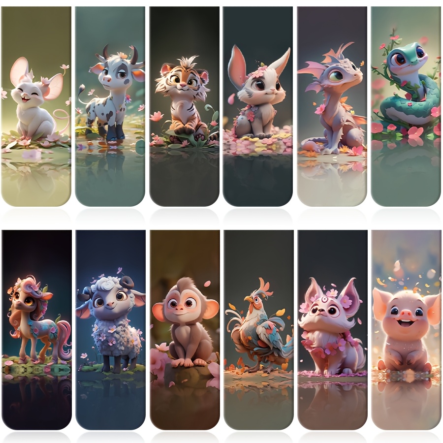 Image of 12pcs Zodiac Animals Magnetic Bookmarks - Vibrant Page Markers And Clips, Perfect For Readers, Teachers, And Party Favors, For Students And Book Lovers, Fun And Educational