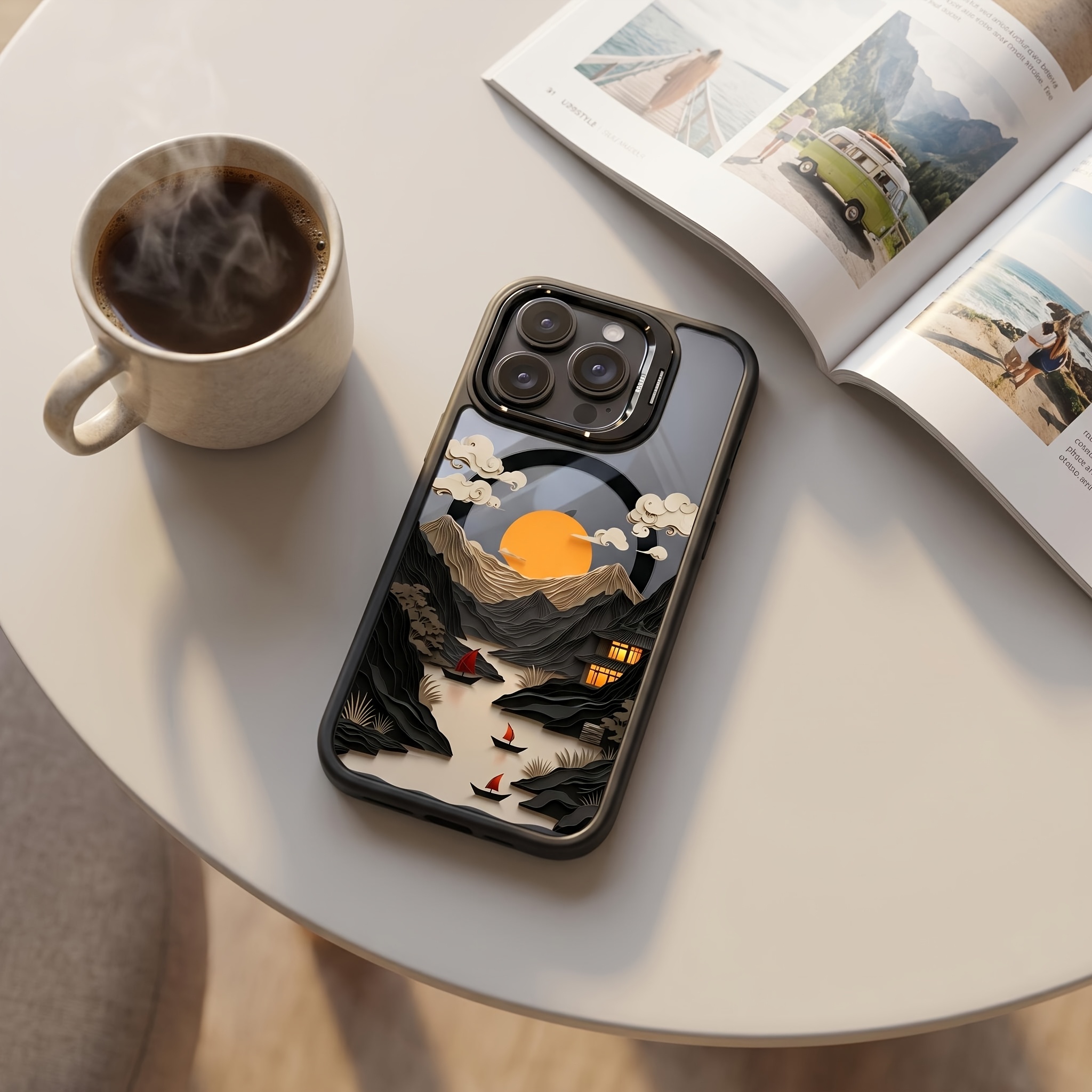 Image of Phone Case - Phone Case: Magnetic Phone Case With Landscape Scenery Patterns For Phones, Made Of Tpu Material, Supports Wireless Charging, Suitable For Iphone 17, Air, 16, 15, 14, 13, 12 Pro