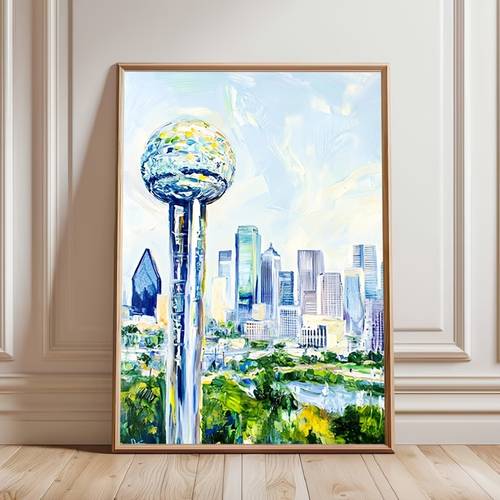 2d flat 2d flat 1pc frameless dallas reunion tower oil painting texas art fun canvas wall decor suitable for restaurant hotel office room bedroom bathroom room decoration art canvas wall art poster whimsical
