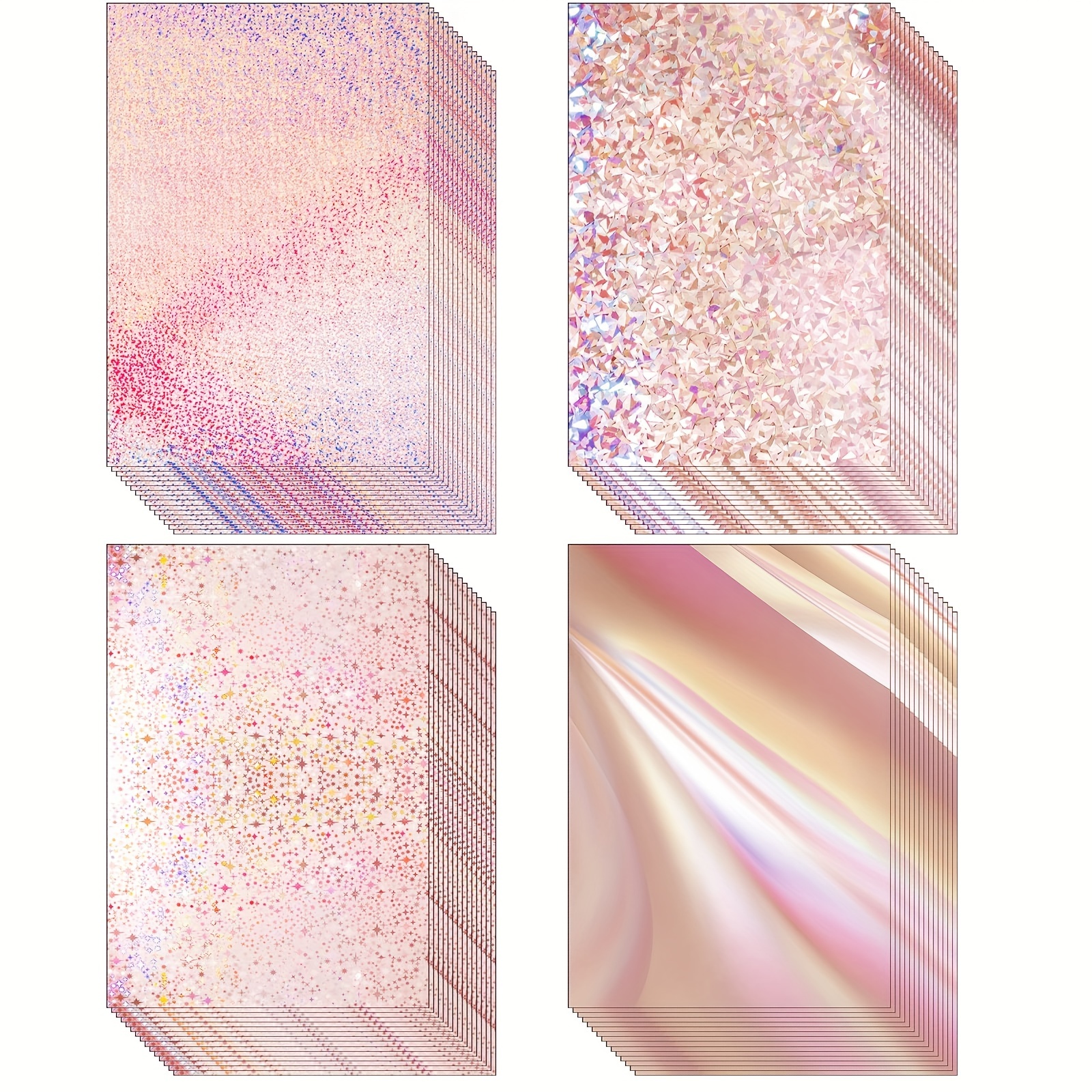 

24pcs Pink Holographic Cardstock 8.5" X 11", 92lb Metallic Glitter Paper, Iridescent For Crafts, Card Making & Scrapbooking