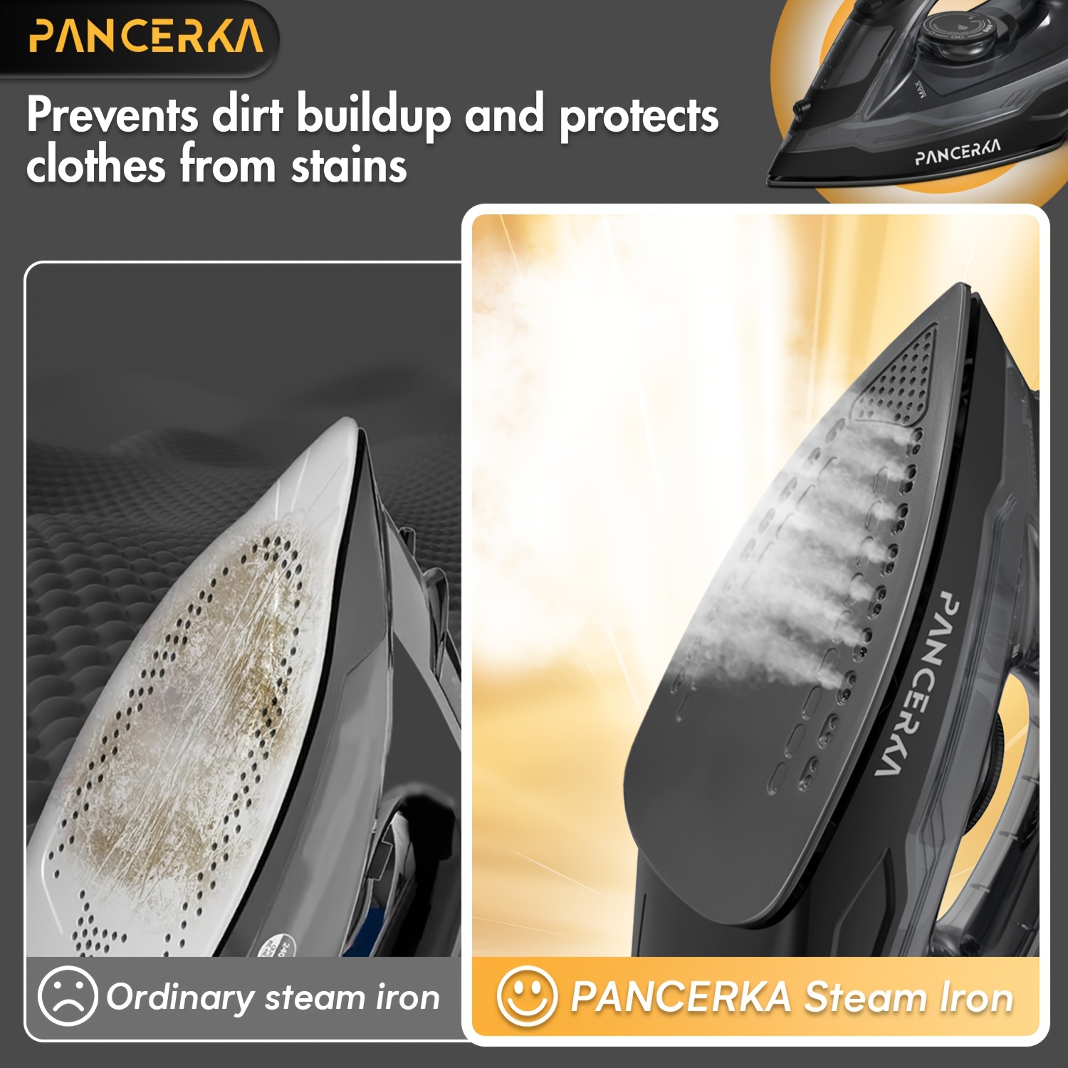 1pc   1600w electric steam iron  ing   non stick base plate adjustable steam   of steam   anti drip powerful long lasting steam for all fabrics eu plug Product details 9