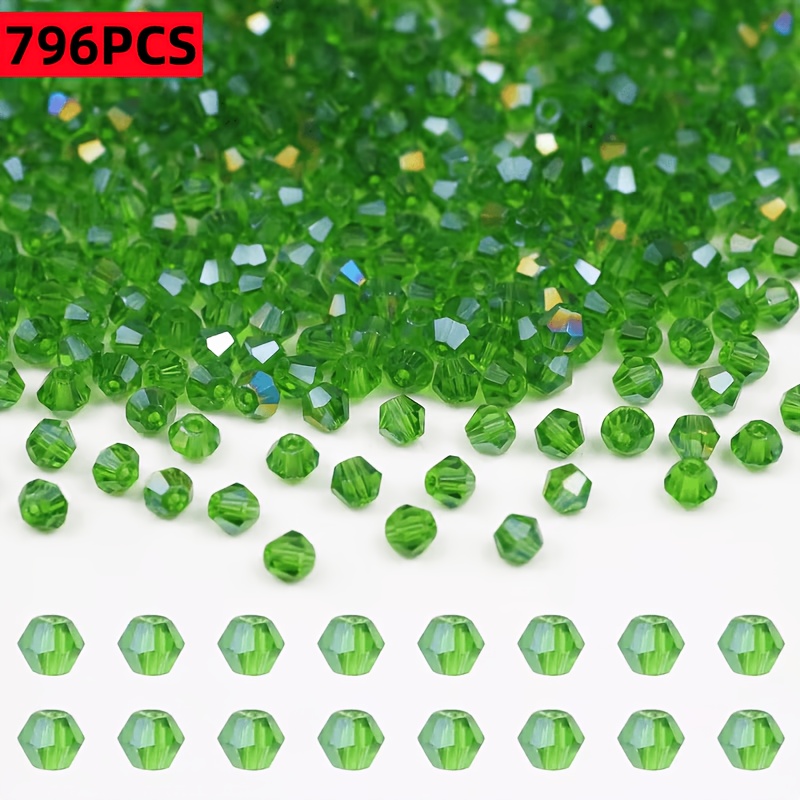 Image of 10 Strands Of 796pcs Of Green 4mm Diamond-shaped Czech Glass Beads, Jewelry Making Supplies, Beads And Bead Assortments, Spacer Beads For Bracelets, Necklaces, And Other Additions