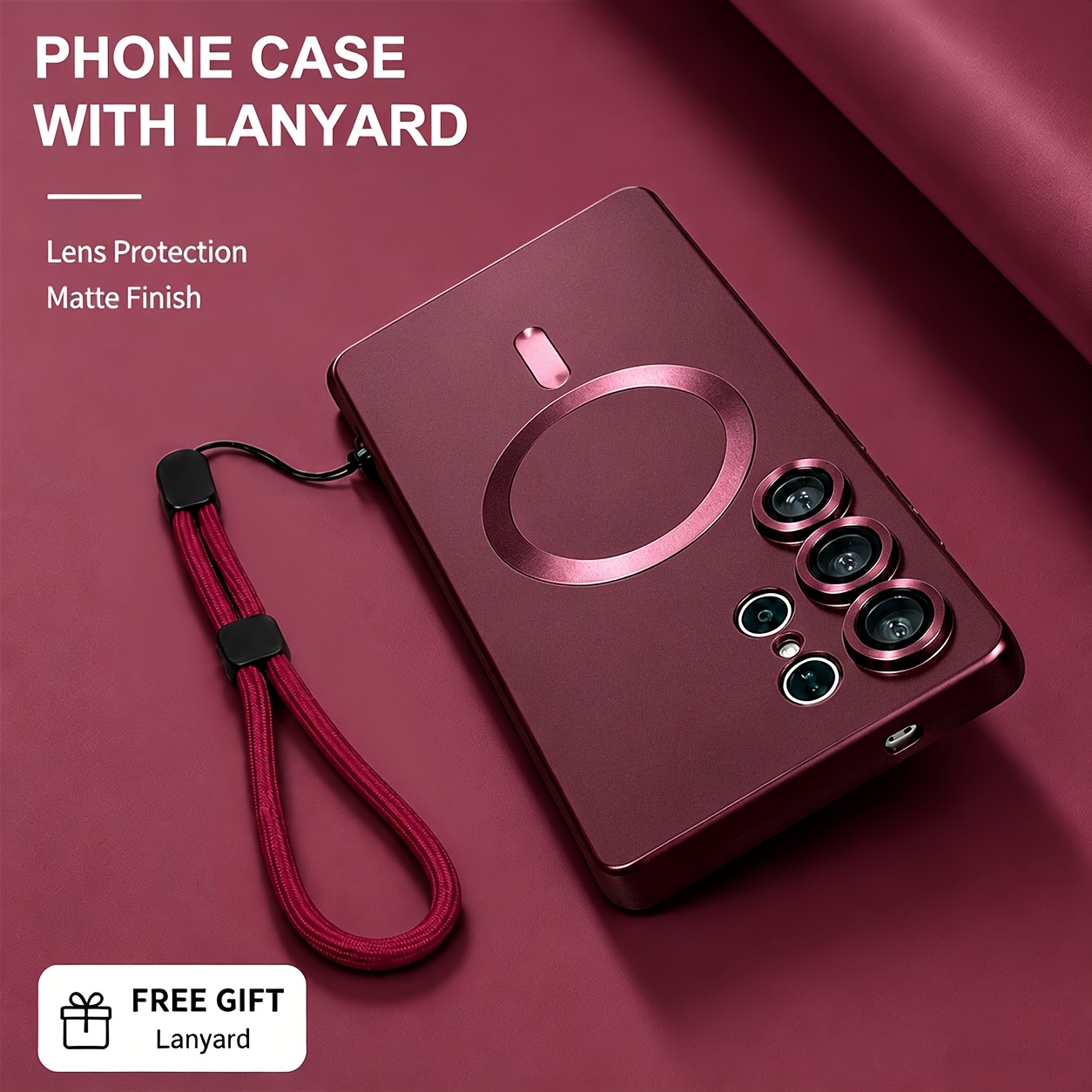 TEMU Phone Case: (1 Case + 1 Lanyard) Luxury Matte Magnetic Soft Bumper Phone Case Compatible With Compatible With Galaxy S26 Ultra S25 S24 S23 S22