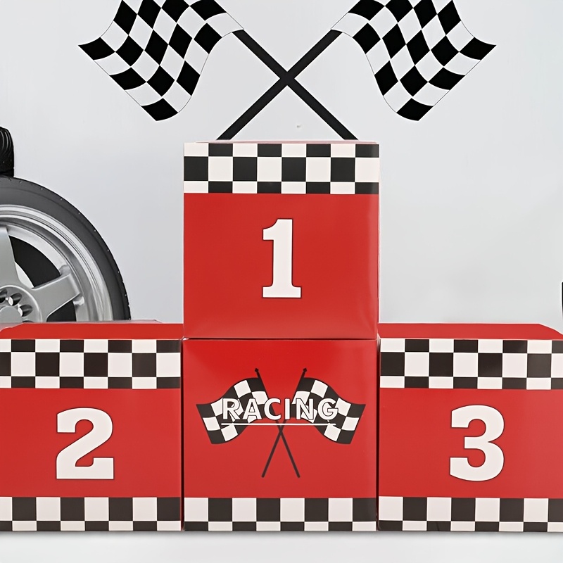 

[4pcs Racing Theme Gift Boxes] 4-pack Racing Checkered Gift Boxes - Black, White & Party Favor Boxes For Birthday, Wedding, Graduation & Celebrations