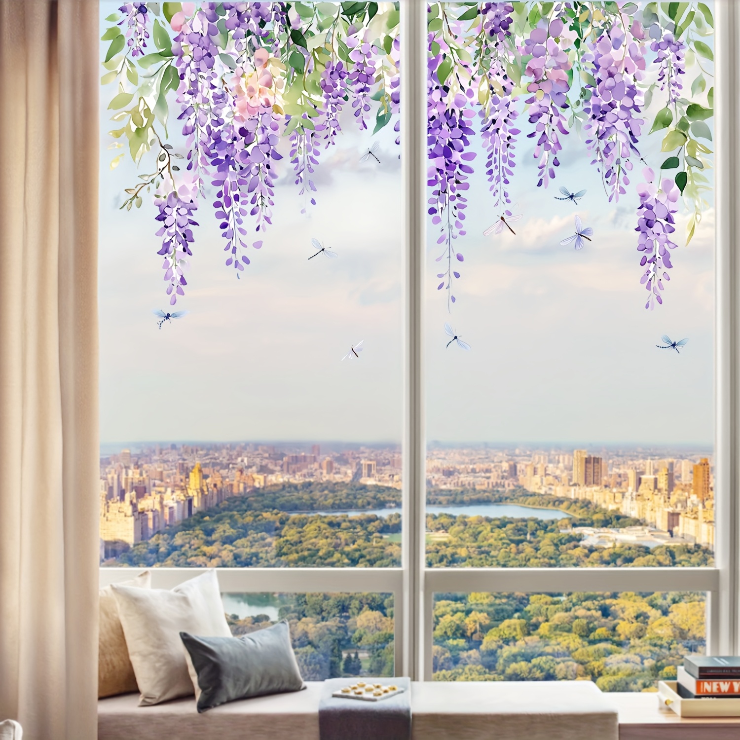 E-shop 3 Stück Wisteria-Blüten und -Blätter Glasfolien, Anti-Vogelkollision PVC Elektrostatische Fenstersticker für die Heimdekoration