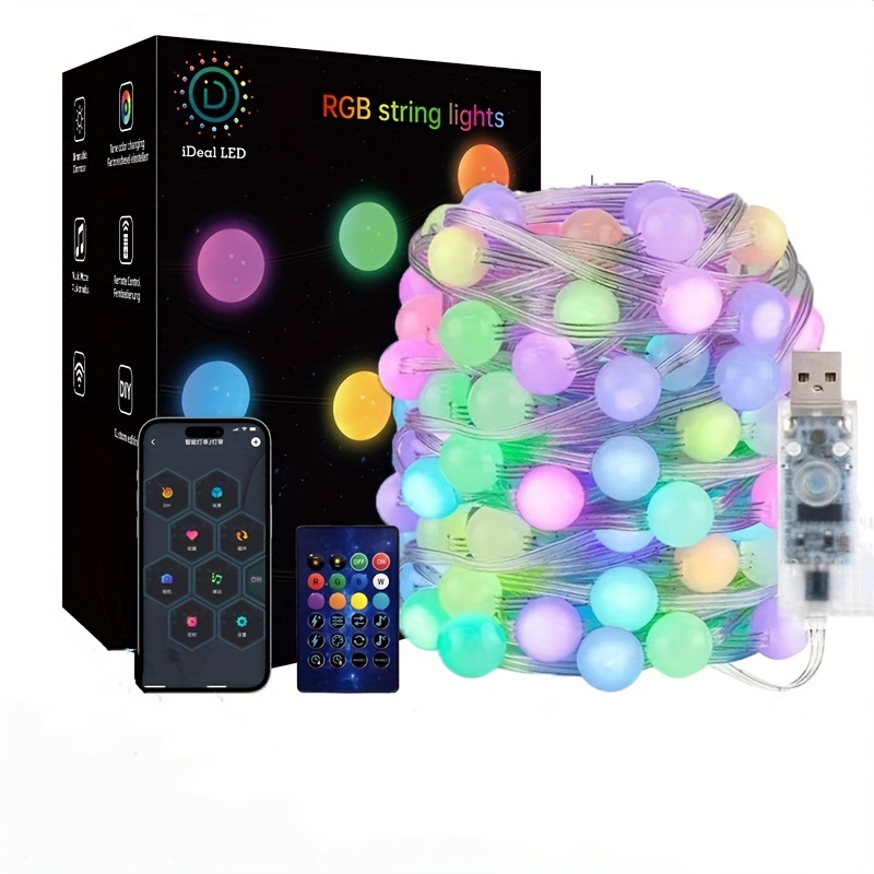 TEMU 33ft Spherical Light String, 66 Led Color-changing Lights Indoor Light String, Suitable For Classroom, Dormitory, Birthday, Backyard, Courtyard, Garden, Party And Living Room Decoration.