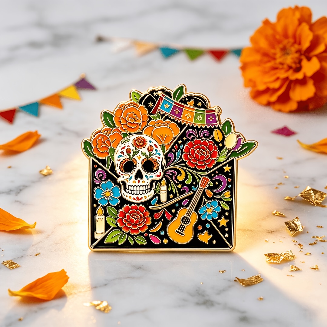 TEMU 1 pieza de pin gótico para de los Muertos - Calavera de de esmalte con patrones de y vela, para ropa, bolsos, sombreros, accesorio y regalo del