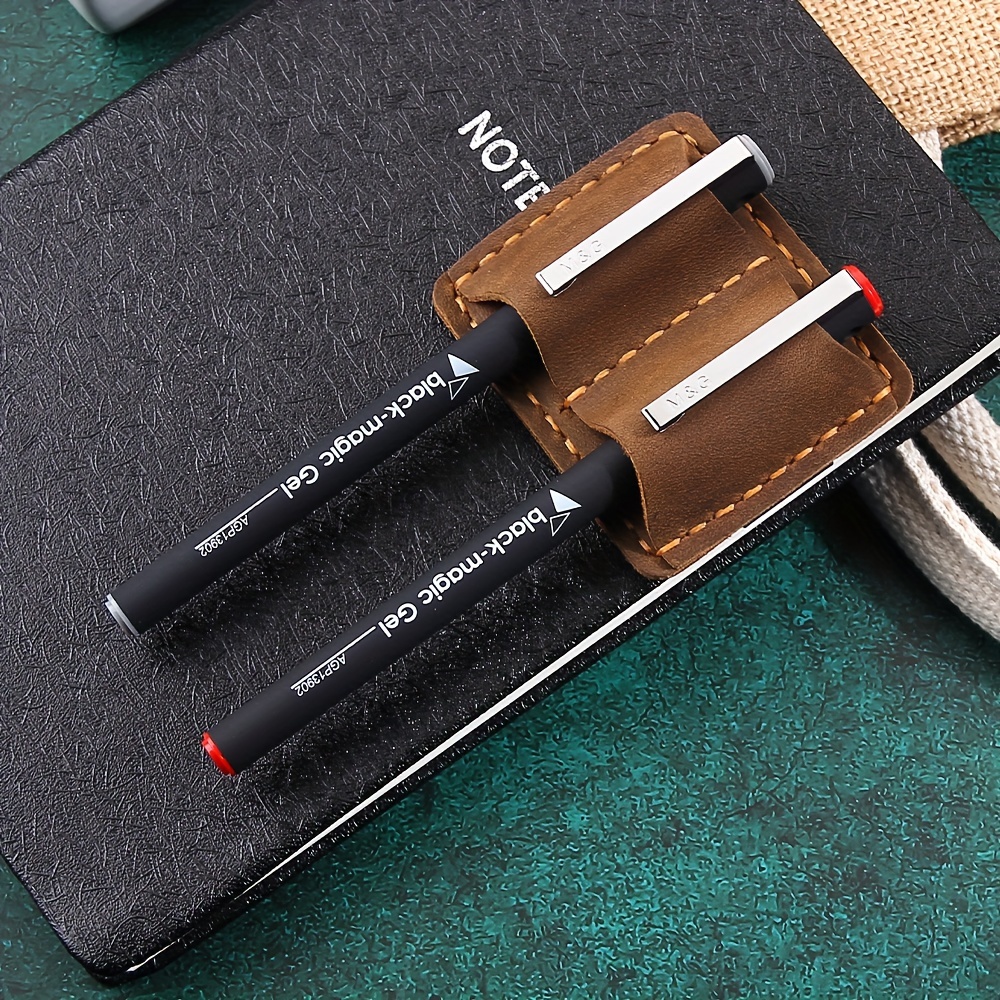 

Top Layer Cow Genuine Leather Handmade Wax Thread Made Genuine Leather Pen Case, Suitable For , Stainless Steel Clip Can Hold 2 Pens, Retro True Genuine Leather Pen Holder