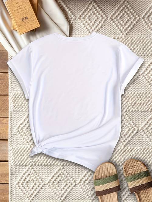 womens casual sports t shirt top plus size cartoon portrait letter print stretchy round neck breathable fabric short sleeve fitness