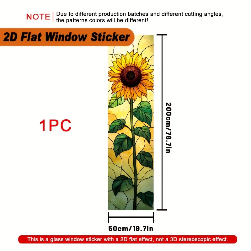 TEMU 2d Flat, 1pc Large 50x200cm (200x8000Î¼m) Privacy Frosted Window Film - Static Cling Pvc Stained Glass Sunflower Design Window Sticker, Thick