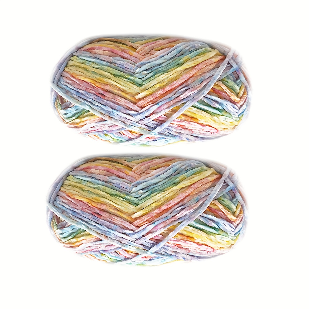 Image of 2pcs 7.05oz Rainbow Chenille Yarn Hand Crochet Doll Thread Knitting Hat Scarf Variegated Chenille Yarn Soft Comfortable