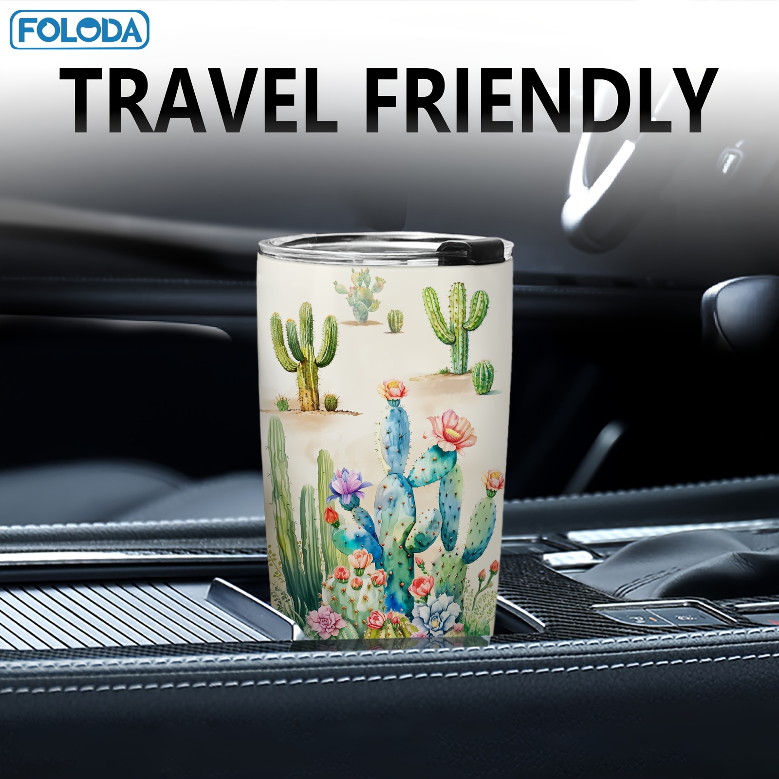 1pc Foloda 20Oz Taza de viaje de acero inoxidable con tapa - Libre de PVC, forma ovalada, taza de café aislada - Solo lavado a mano - Ideal para correr y actividades al aire libre - Perfecto para regalos de Navidad, San Valentín, Día de la Madre, graduación