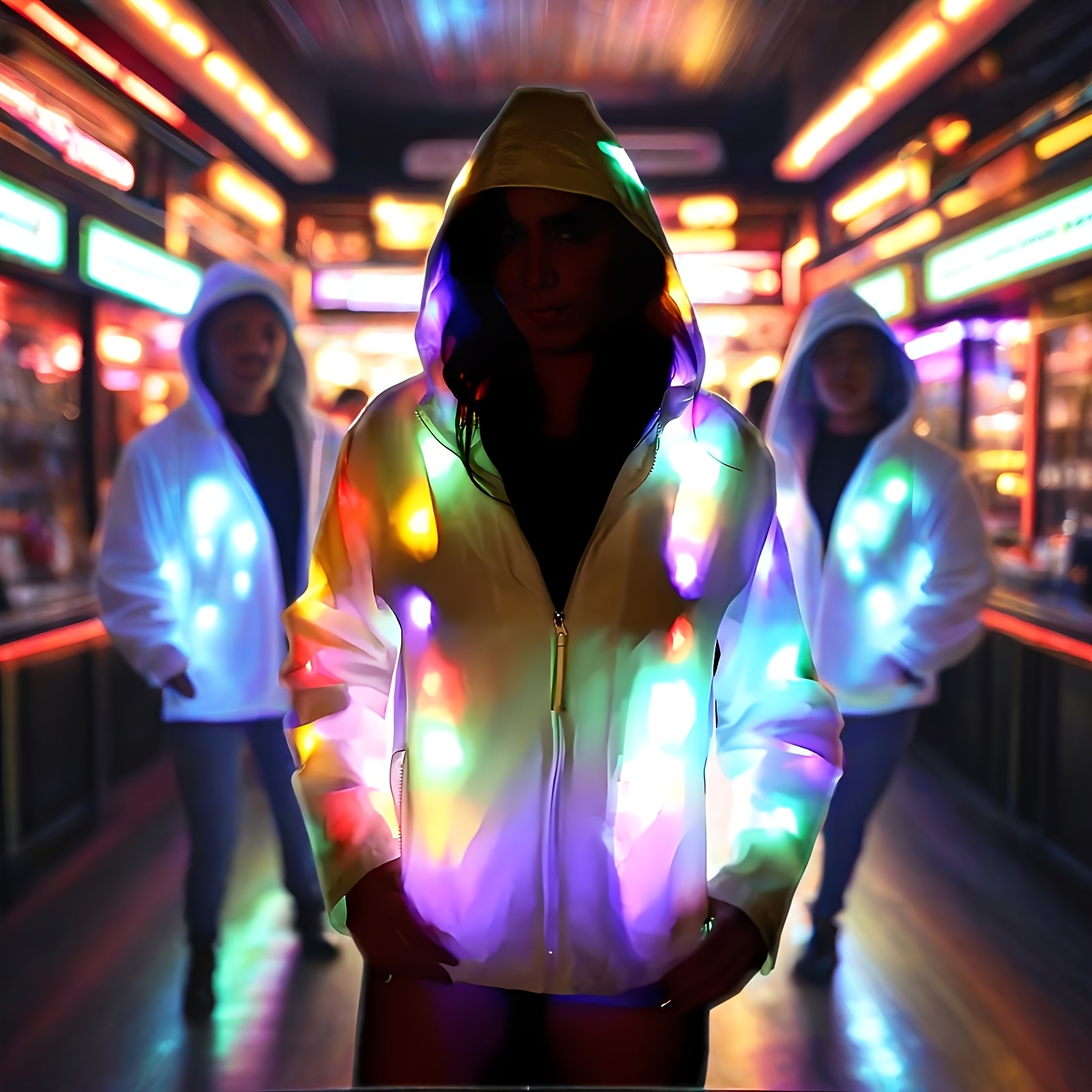 TEMU A Led Party Jacket Designed For Adults Washable And Features Colorful, Ideal For Halloween, Christmas, Dance Events, And Social . Unisex, Batteries (not Included), Made From Polyester Fabric