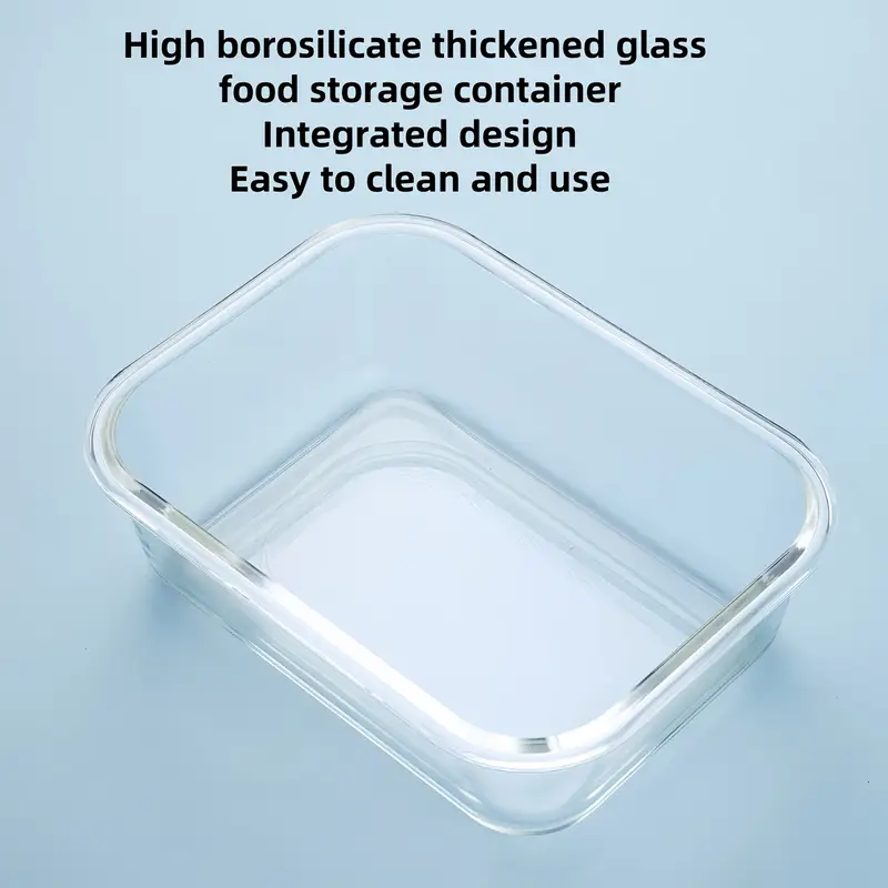 1pc transparent lid rectangular 1040ml with sealed lid high borosilicate thickened glass food storage container leak proof microwave oven and freezer safe built in silicone ring with four sided locking double sealing airtight lid stackable reusable no electricity integrated design easy to clean dead use suitable for home and travel takeaway lunch box Product details 4