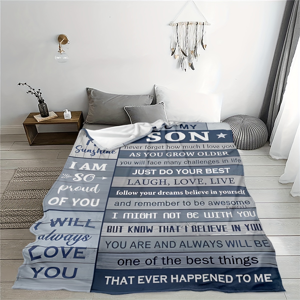 contemporary flannel fleece bed blanket for son with inspirational quotes hypoallergenic     machine washable multipurpose queen size polyester knitted throw ideal for sofa camping 1pc details 1