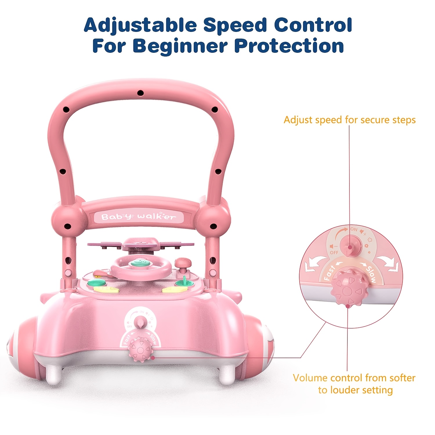 2-in-1 Baby Walker, Toddler Sitting and Standing Walker with Music Panel, Push Toy for Learning to Walk