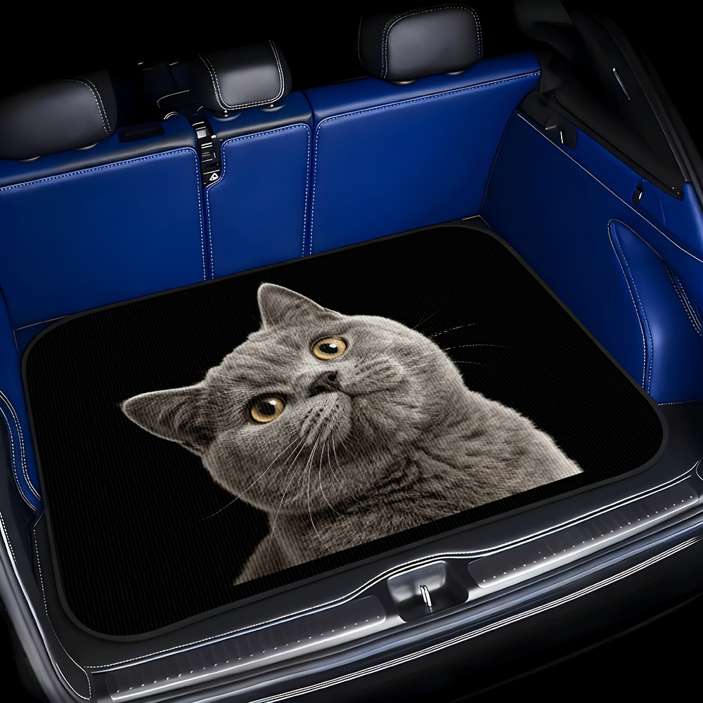 TEMU 1pc Gray Cat With Eyes Theme Car Trunk Mat, Easy-to-clean, Fashionable And Durable Car Trunk Protector, Suitable For Sedans, Trucks And Suvs,
