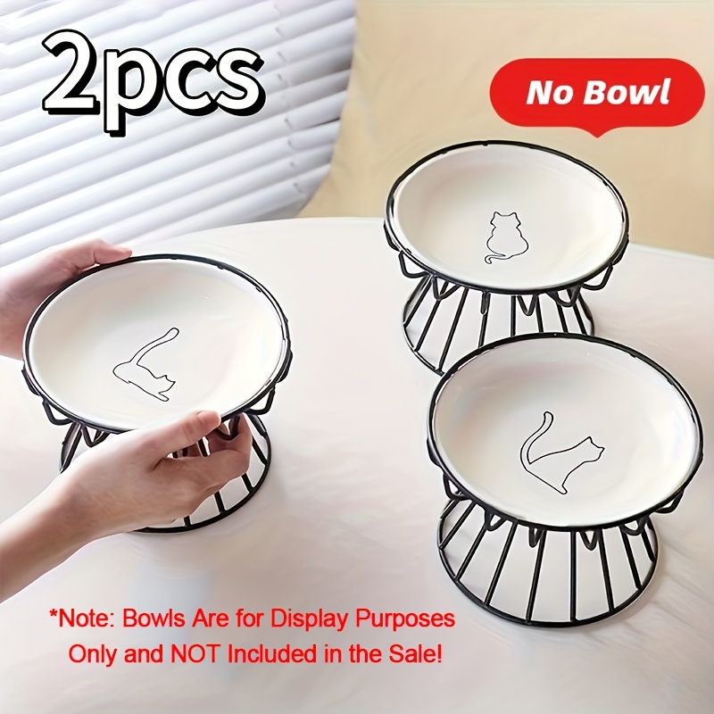 

2pcs Elevated Cat Feeder With Stainless Steel Stand - Anti-vomiting, Non-slip Plastic Bowls For Food