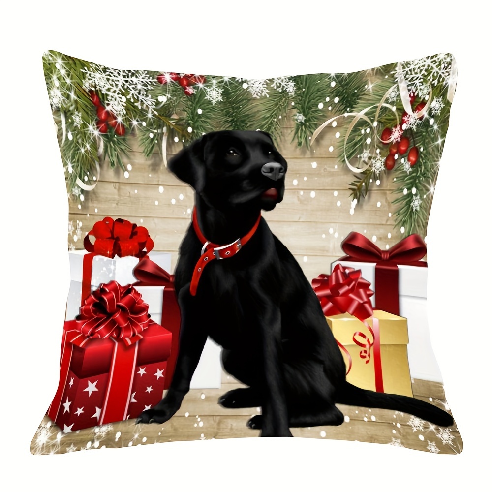 

[customer ] Christmas Labrador 18x18 Inch Cushion Cover - Soft Plush, Single-sided Print For Sofa & Home Decor, Zip Closure, Machine Washable