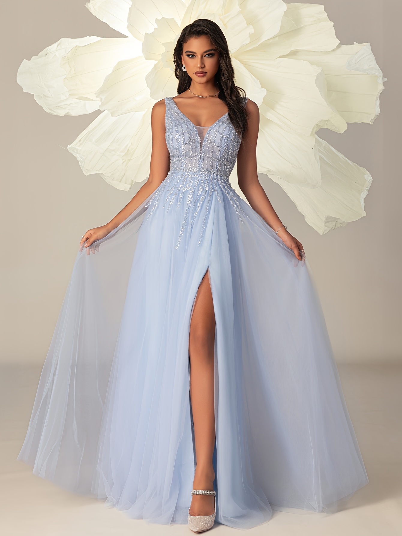 Vrouwen strand lange vakantie jurk blauwe mesh band v-hals split maxi jurk vestidos elegantes bruiloft jurken galajurk kopen vanaf een prijs van 23