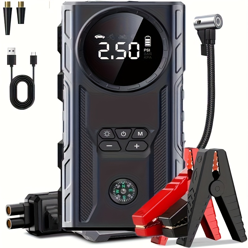 TEMU Portable Car Battery Starter, Emergency Jump Starter, Portable Power Bank, 12v 8.0l Gasoline/1.72 Gallon For Cars, Usb Input/output, Led Emergency Light, Automotive Accessory Tool