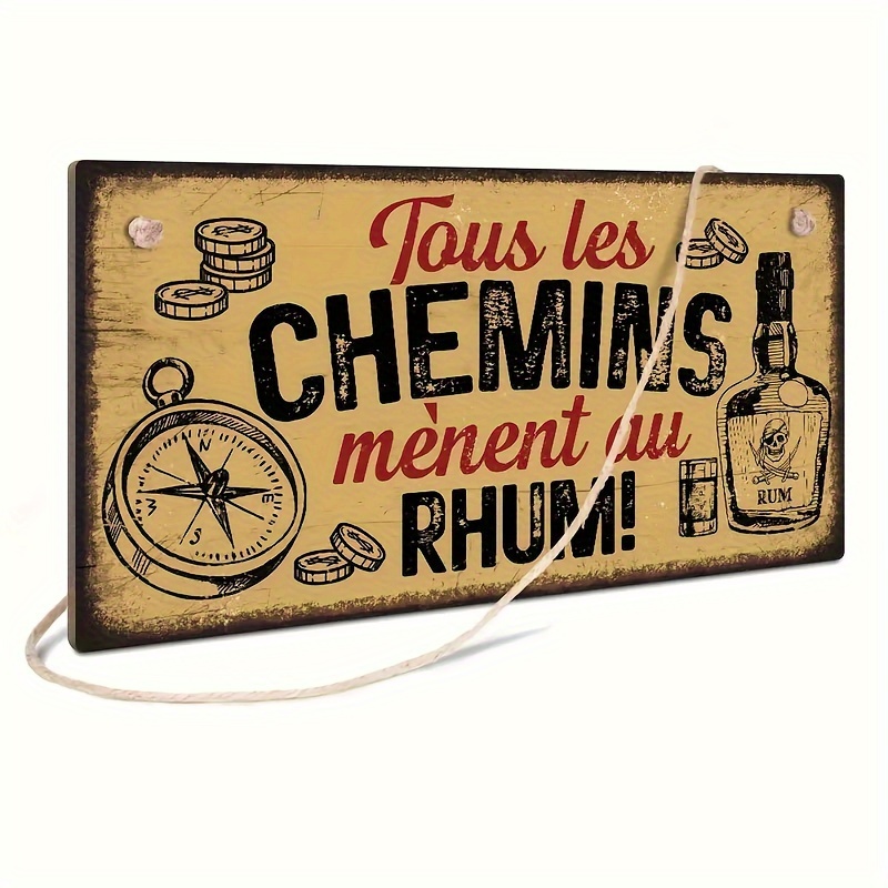 

French Wooden - 'tous Les Menent Au ' - - Art For , , Bar, Pub Decor - 3.9 X 7.8