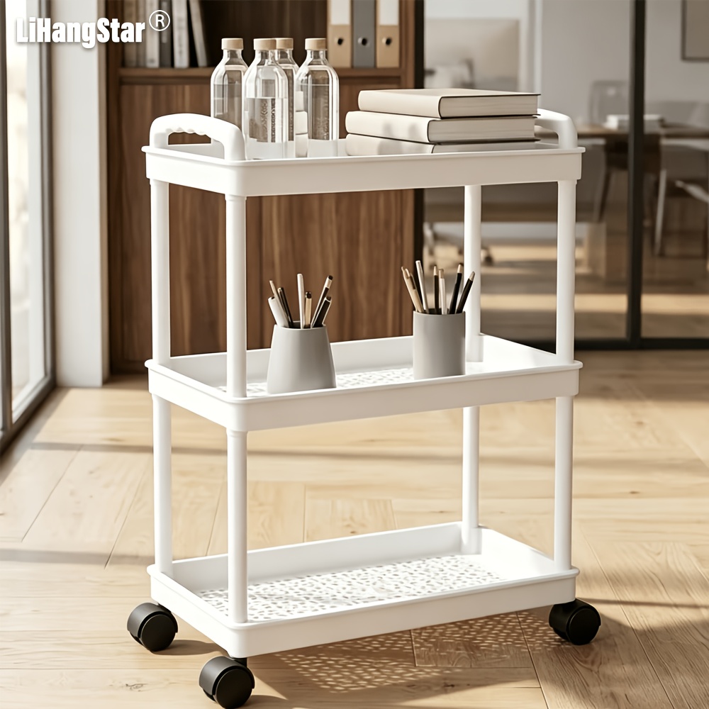 TEMU Étagère de rangement à 3 niveaux style chariot avec 4 roulettes à roulement fluide - Étagère de rangement à plusieurs niveaux adaptée aux