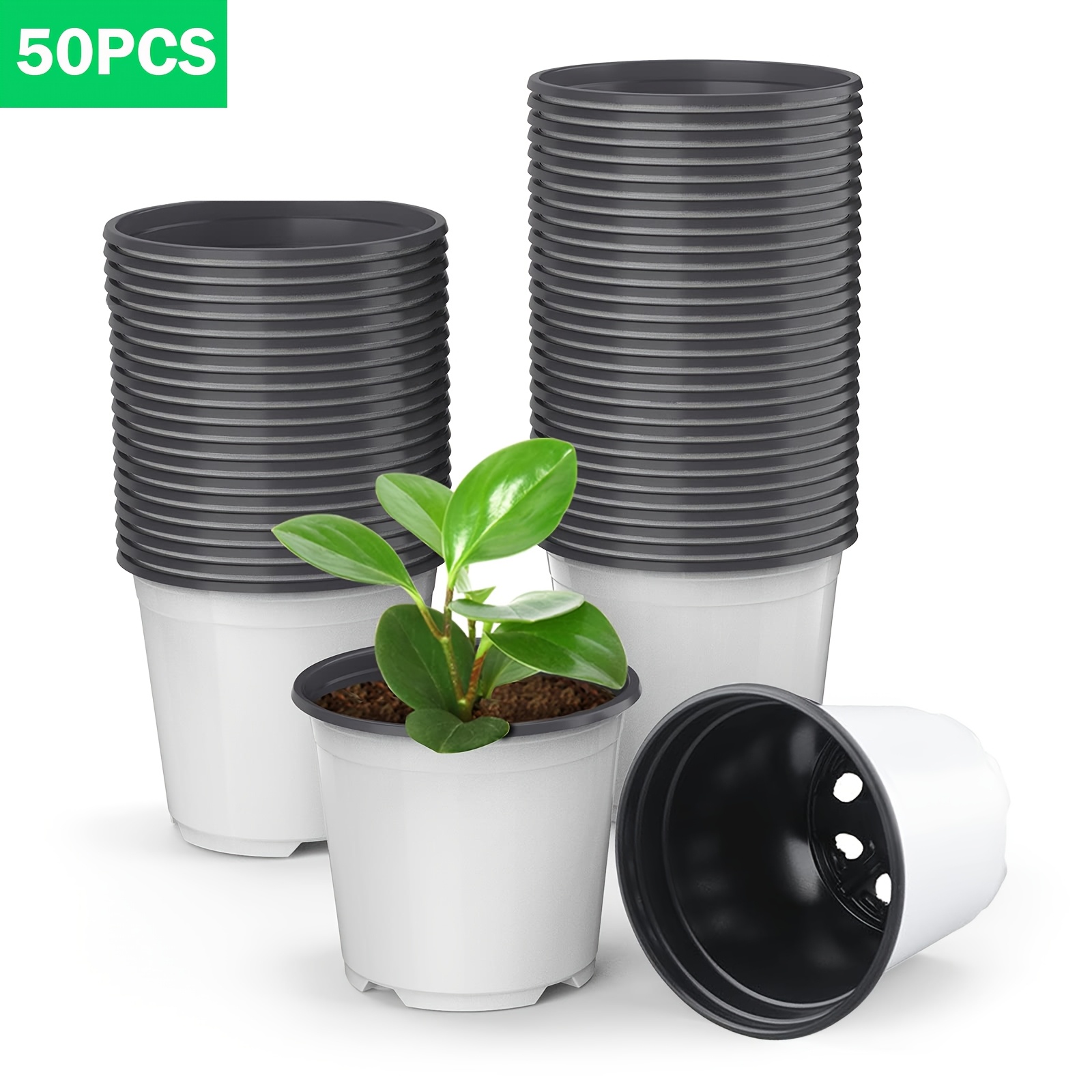 

50pcs Modern Plastic Nursery Pots For Seedlings, Succulents, And Indoor/outdoor Plant Growth - Black Ribbed Design With Drainage Holes, Germination And , Pots For Plants