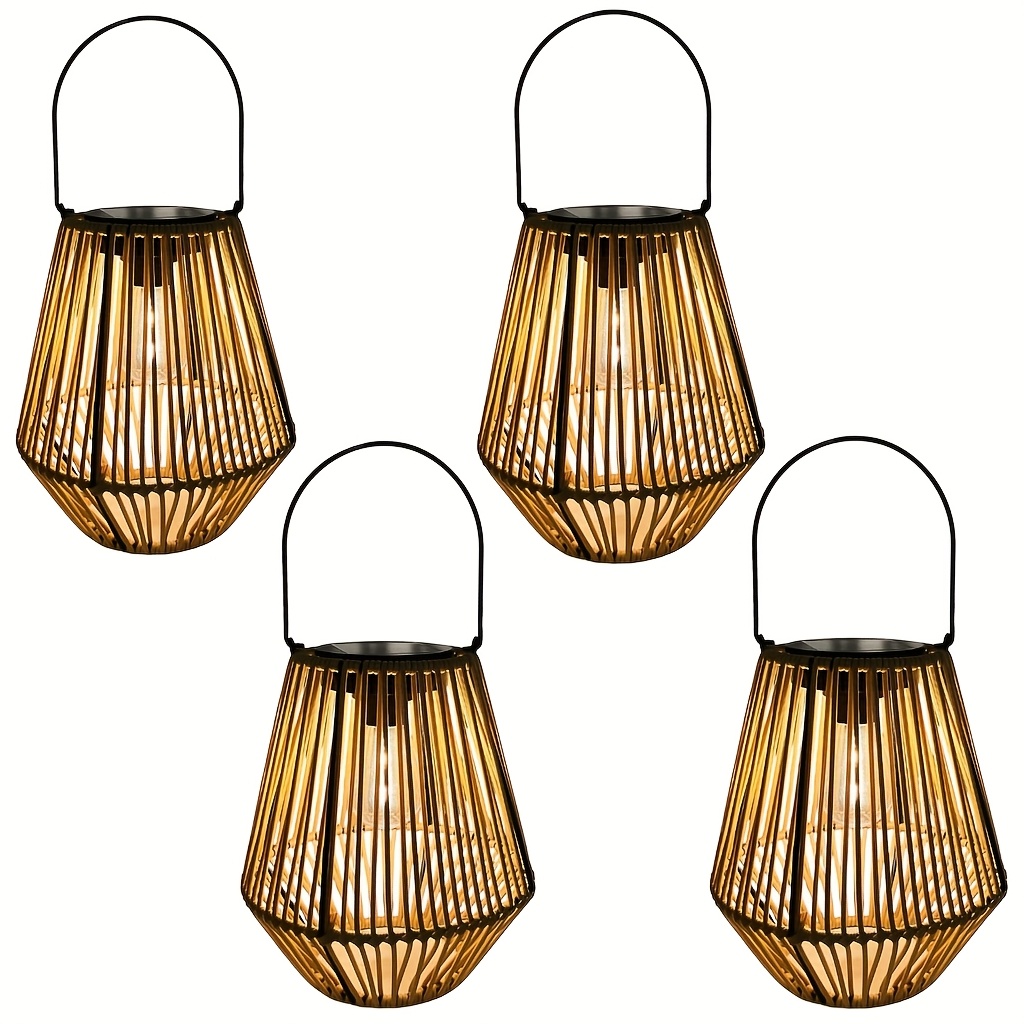 TEMU 2pcs/4pcs Lanternes Solaire Extérieures en de Rotin Fait Main, avec Poignée Style Bohémien Lumières Suspendues Grand Format pour Décoration