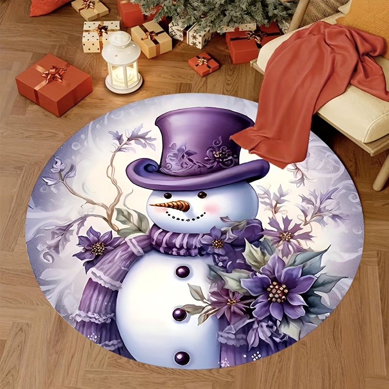 

Soft & Cozy Purple Snowman Round Rug - Non-slip, Machine Washable For Living Room, Bedroom, Laundry - Winter Home Decor & Christmas, Christmas Rugs For Living Room