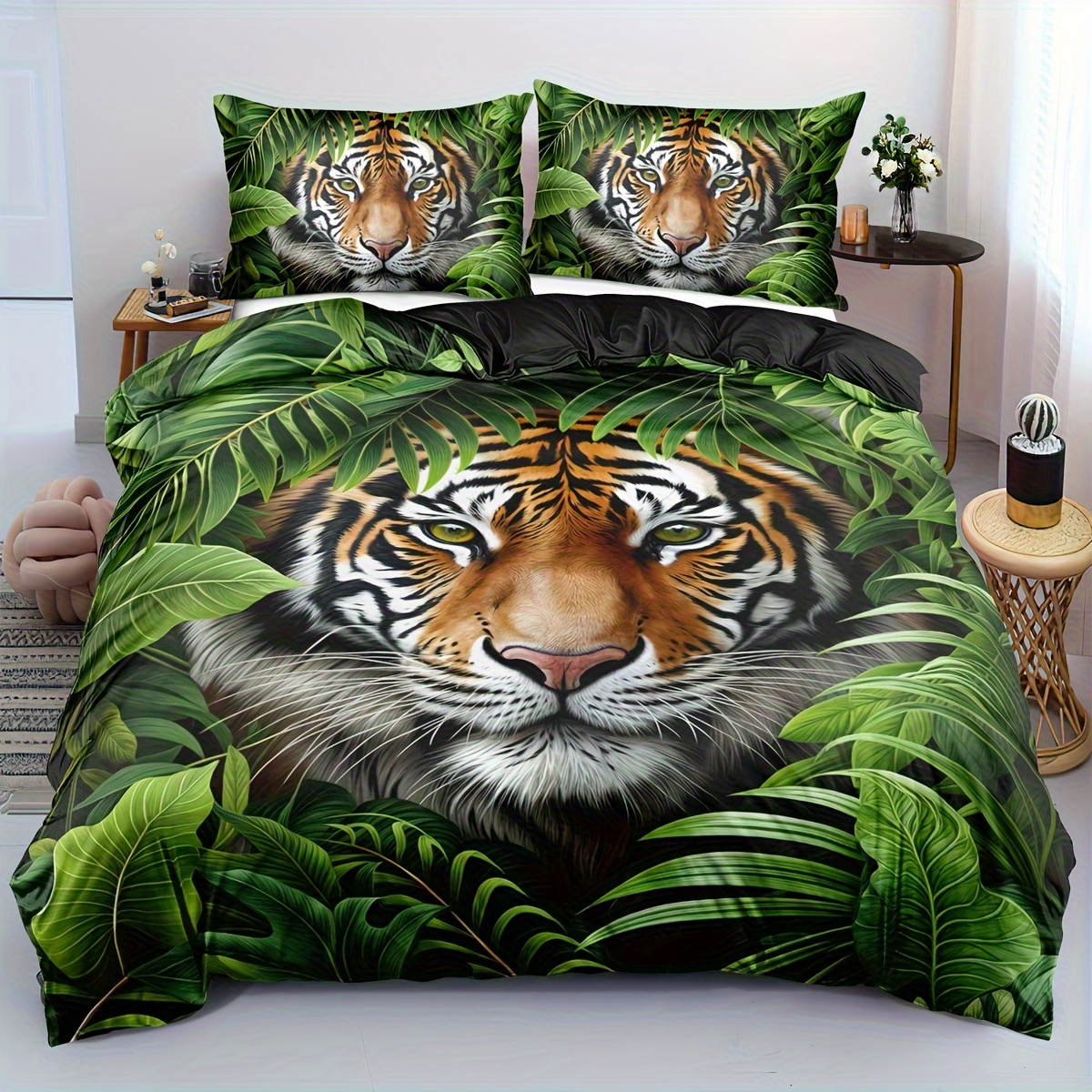 

Ensemble de Literie Tigre & Animaux de 2/3pcs - , Respirant, Housse de Couette & Taies d'Oreiller, Tailles Queen & Twin, Motif Imprimé Animal (1 Couette + 1/2 Taies d'Oreiller, Insert Non )