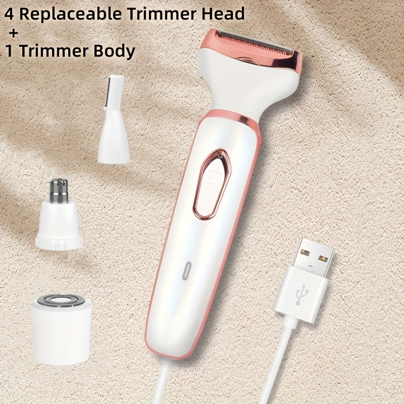 TEMU 4 In 1 Remover Set - Usb Rechargeable, Portable, Gentle, For Eyebrows, Nose, Face, Legs, Bikini Trimmer, Women's Gift, Day Gift