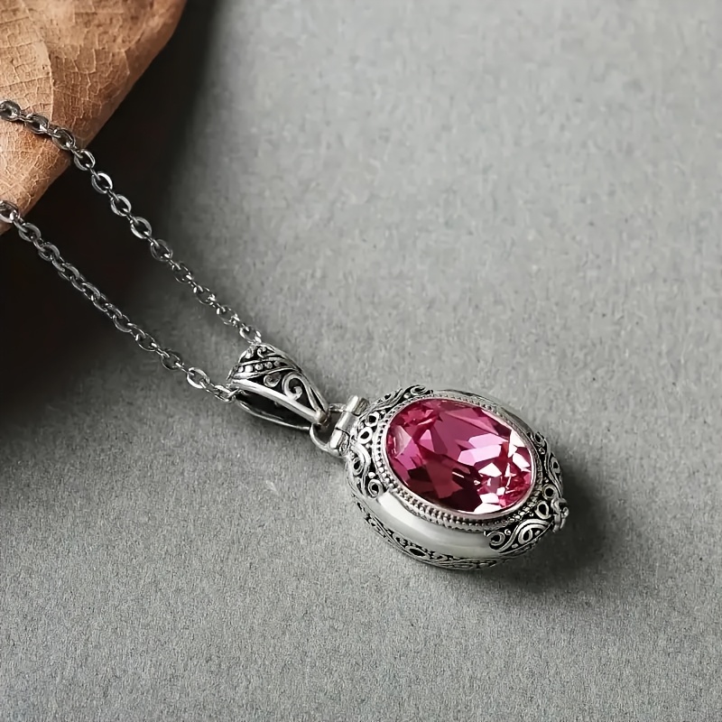 TEMU Unique Oval Green Synthetic Zirconia Box Pendant Necklace Women's Fashion Elegant Sachet Box Jewelry