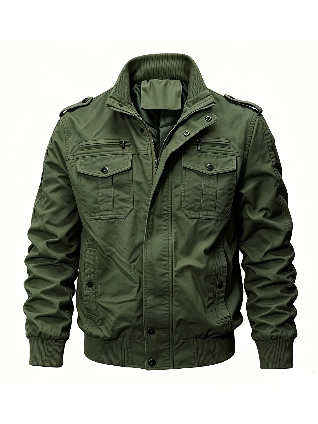 Men's Casual Jacket for Spring and Autumn, Made with Thick, Comfortable, and Structured Fabric in a Vintage Style. Features Multiple Pockets, Ted Ribbed Cuffs and Hem for Windproof Warmth. Suitable for Daily Work, Outdoor Sports