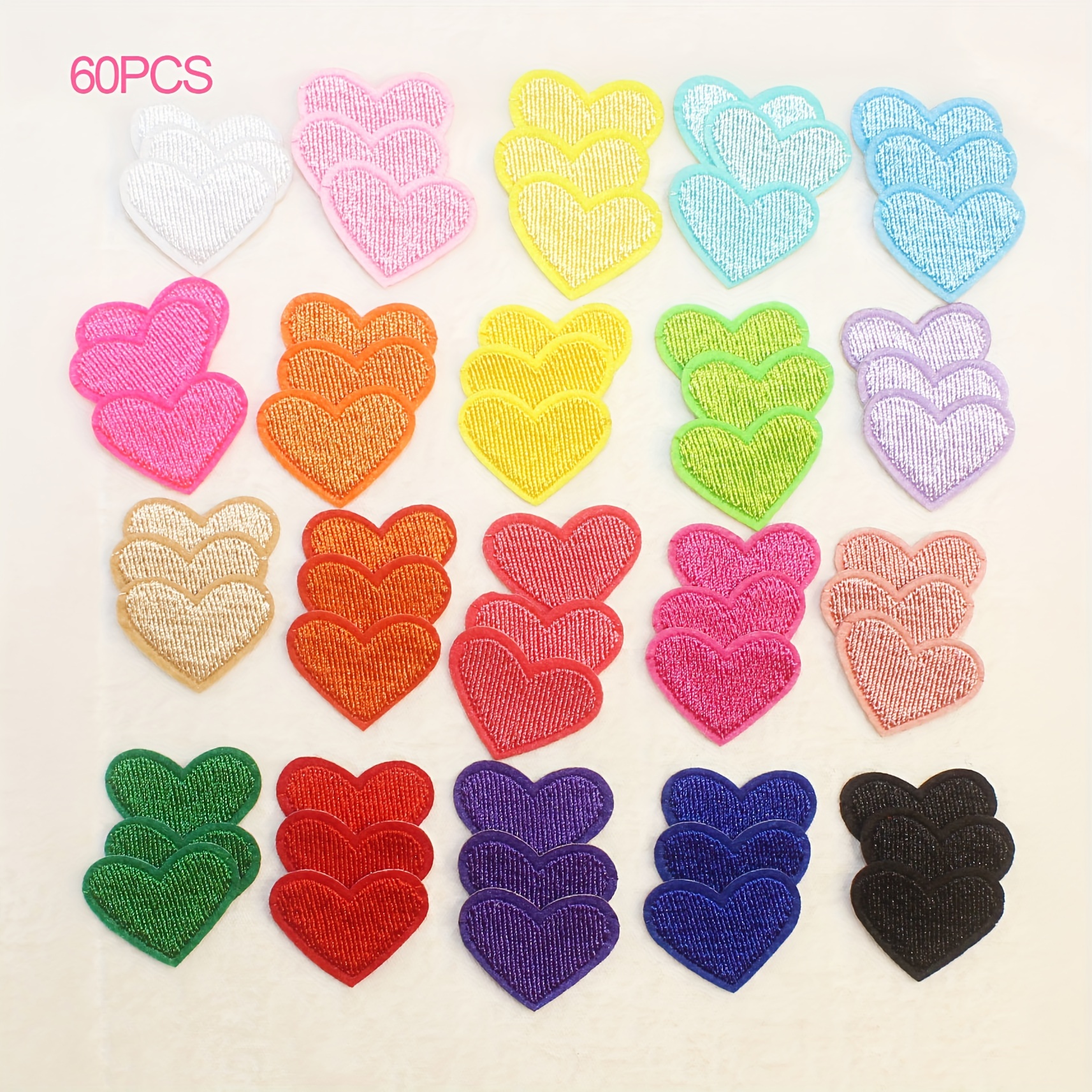 

60-pack Heart Embroidered Heat-seal Patches, Mixed Color Appliqués For , Jackets, Backpacks, Shoes, Hats, Socks Accessories