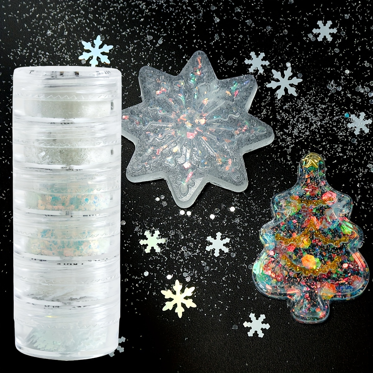 

6pcs Christmas Epoxy Resin Filling Kit - Includes White Snowflake Glitter And Chunky Shimmer - For Diy Crafts, Keychain Filling Decor - Art Supplies, Jewelry Casting Accessories, Plastic Material