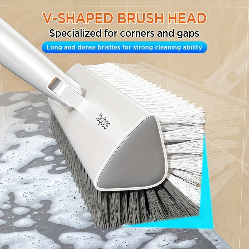 Double-sided Floor Scrub Brush, 54'' Long Handle, V-shaped Head Brushes For Crevice And Corner Cleaning, No-scratch Effortless Grout Brush For Floor Joint Tile Bathroom Kitchen