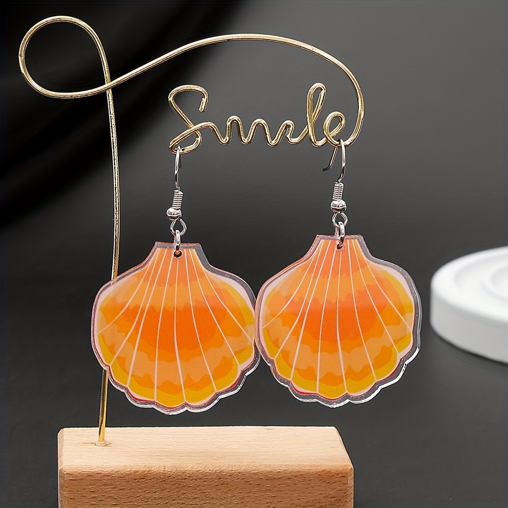 Women's Acrylic Orange Shell Dangle Earrings