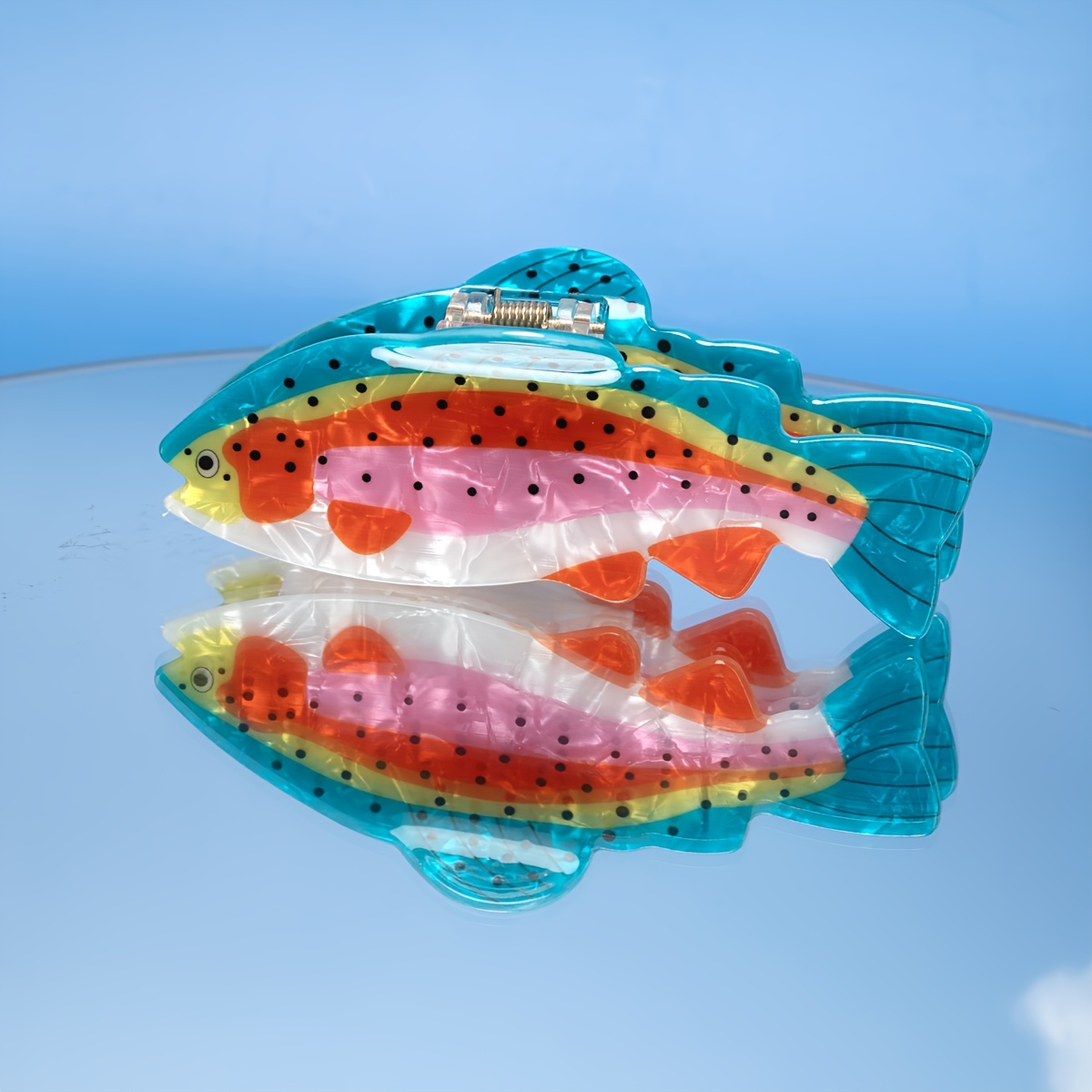 TEMU 1pc Bohemian Style Salmon-shaped Hair Claw For Valentine's Day, A Hair Accessory For Women To Style Half-up Long Curly Hair, Made Of Acrylic For