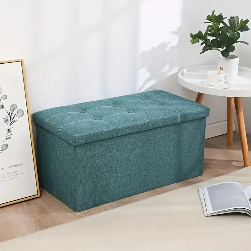 1pc 30 inch imitation linen shoe stool folding large capacity storage box shoe rack footrest with pads 30 bedside bench shoe stool details 2