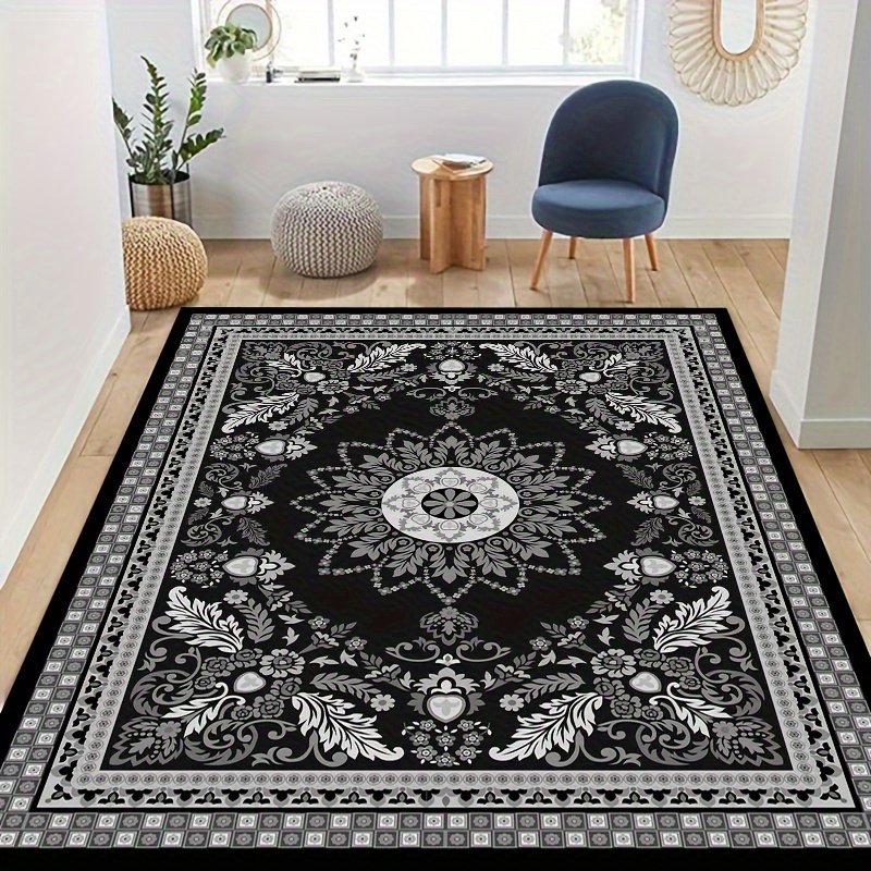 

1030g Velvet + Washed Back + 5mm Thick Pre-deal Velvet 1pc Non-slip Floor Mat Persian Printed Washable Home Used For Living Room Decoration Carpet, Bedroom Decoration Carpet, Popular Magic Area Carpet