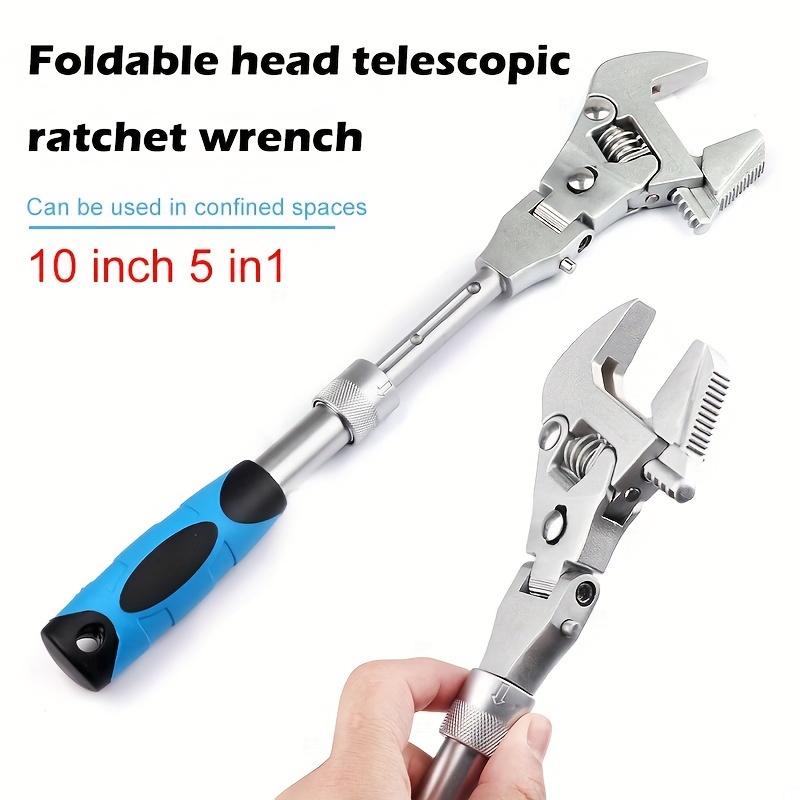 

Adjustable Ratchet Wrench With 180° Foldable Head - Torque & Pipe Tool, No Required